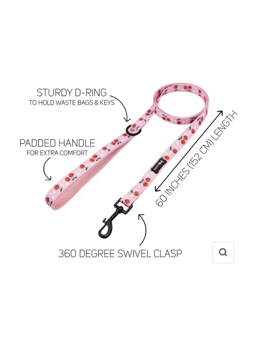 (RGB1) Sassy Woof Mon Cherry Dog Leash 6ft x 3/4
